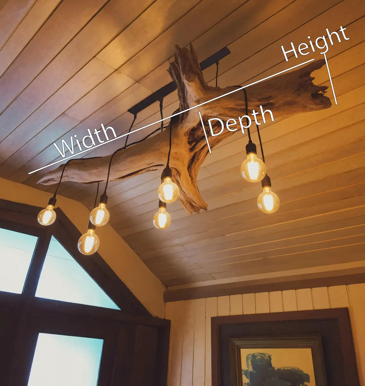 Rustic Log Chandelier With Edison Bulbs For Cabin Or Dining Room Kitchnce
