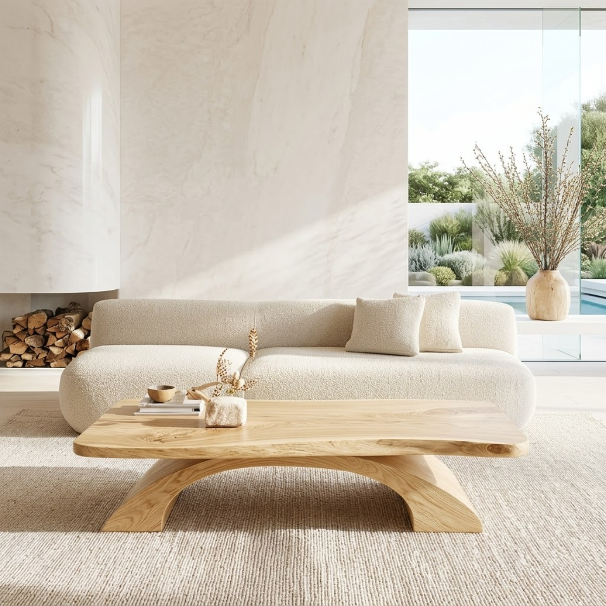 Organic Sculptural Coffee Table with Curved Base, Modern Minimalist Living Room Table
