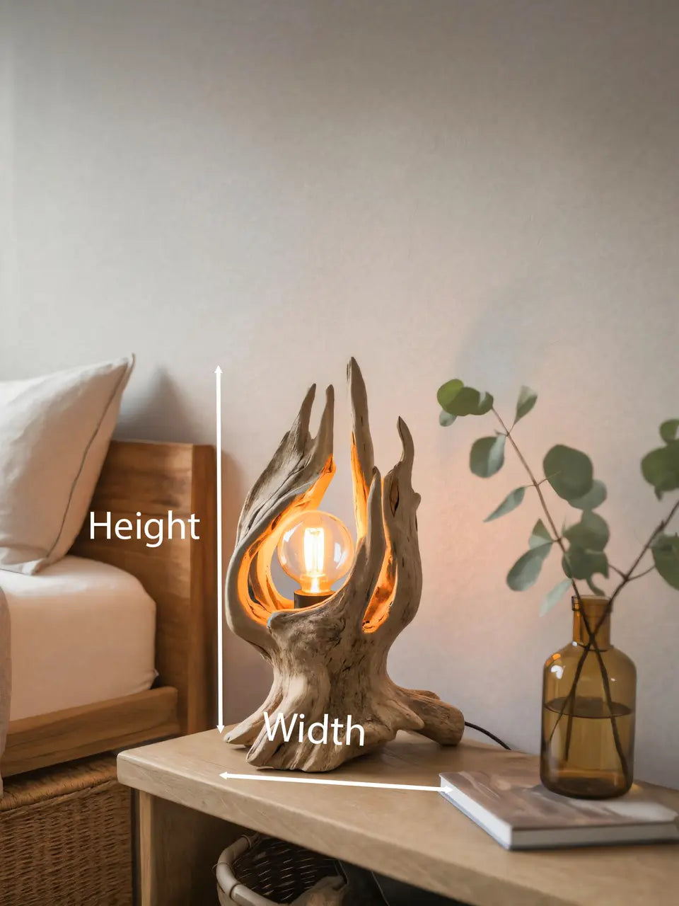 Rustic Driftwood Table Lamp With Exposed Bulb For Bedroom Or Living Room Kitchnce