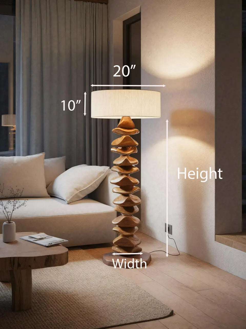Handmade Sculptural Floor Lamp With Carved Base For Living Room Kitchnce