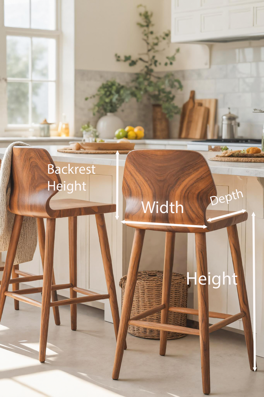 Contemporary Curved Bar Stools With Smooth Backrest For Dining Kitchnce