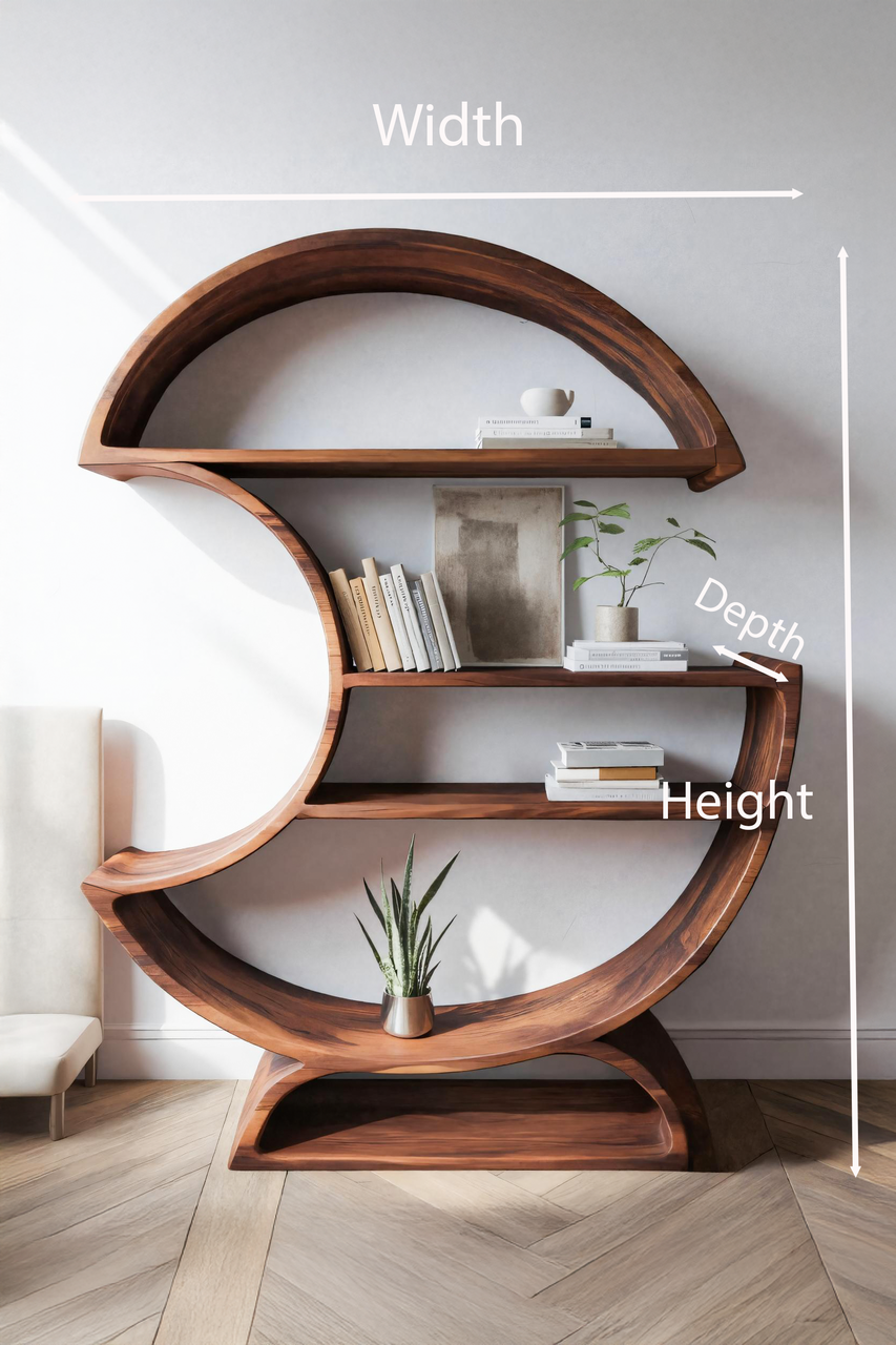 Modern Half Moon Bookshelf For Living Room Or Office Kitchnce