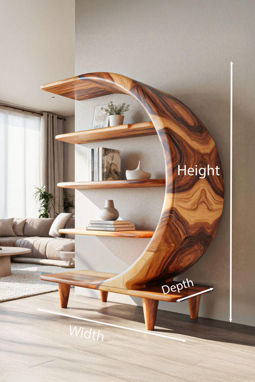 Modern Crescent Moon Bookshelf For Living Room Or Office Kitchnce
