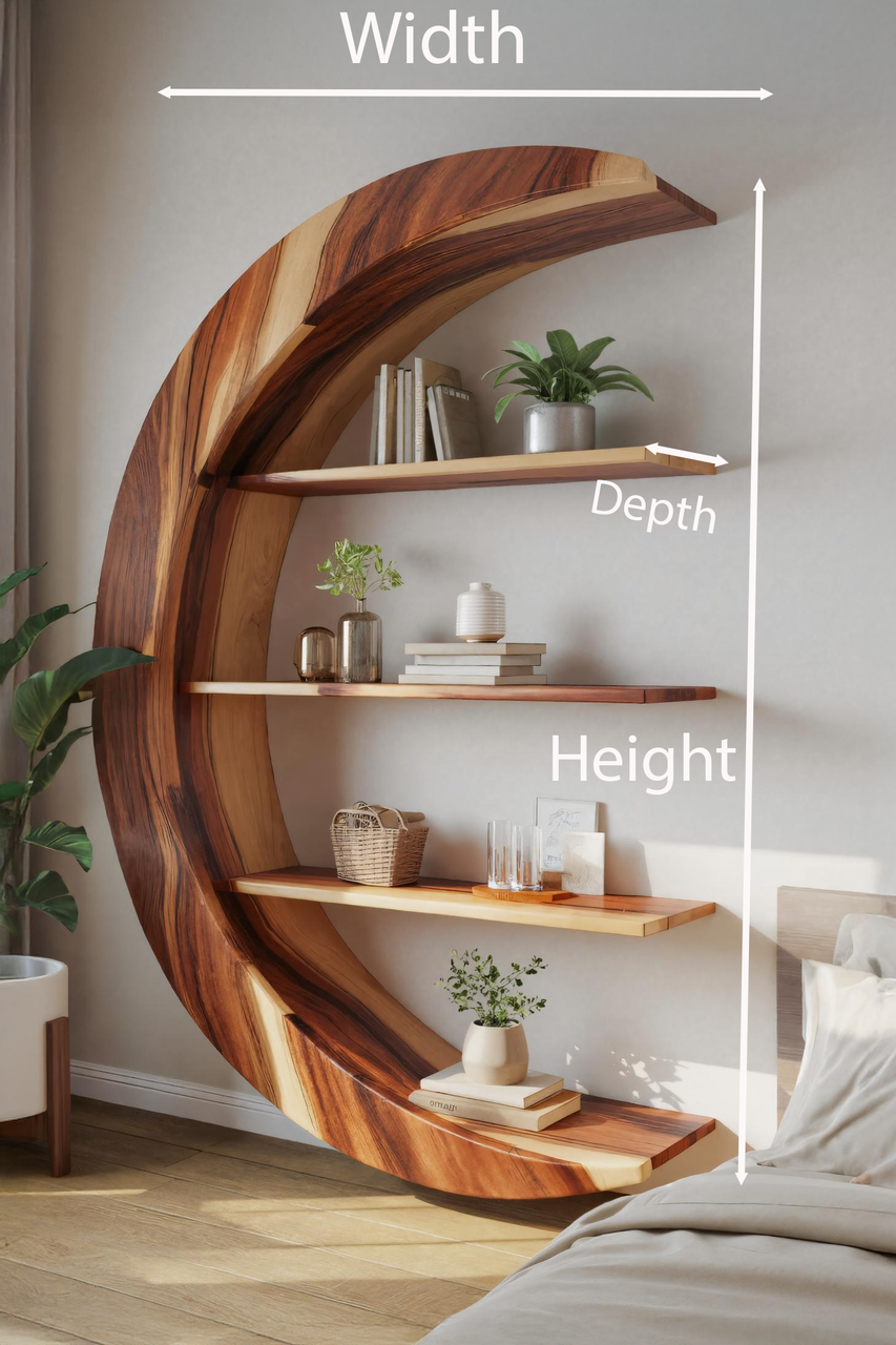 Modern Floating Moon Bookshelf For Living Room Or Bedroom Kitchnce