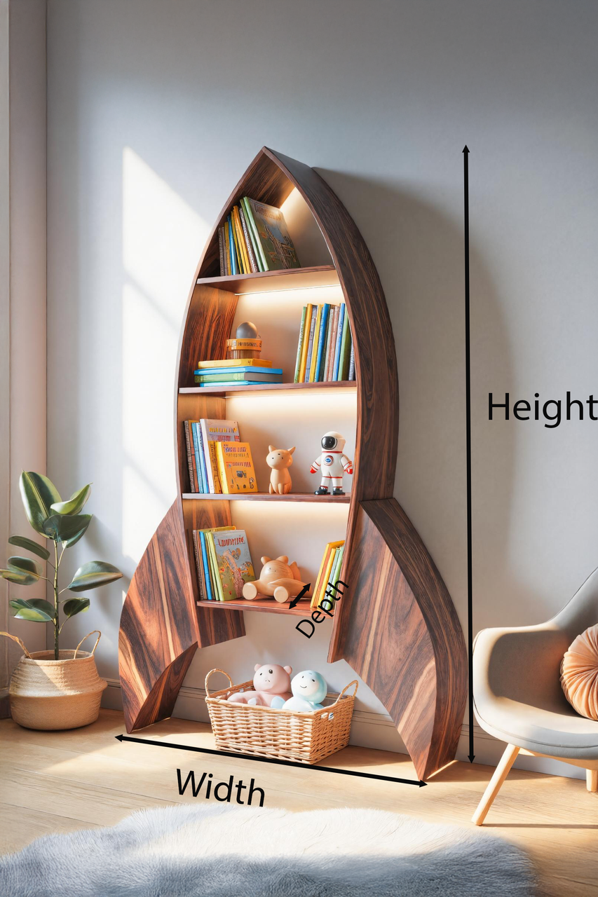 Rocket Shaped Bookshelf For Nursery Or Playroom Kitchnce