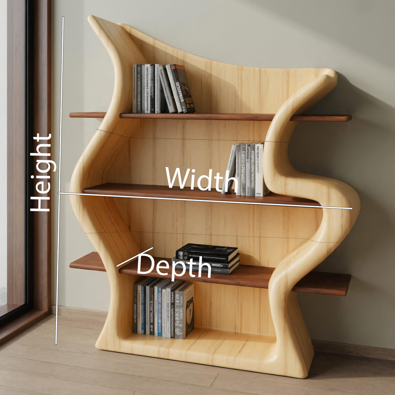Sculptural Bookshelf With Organic Curves For Living Room Or Office Kitchnce