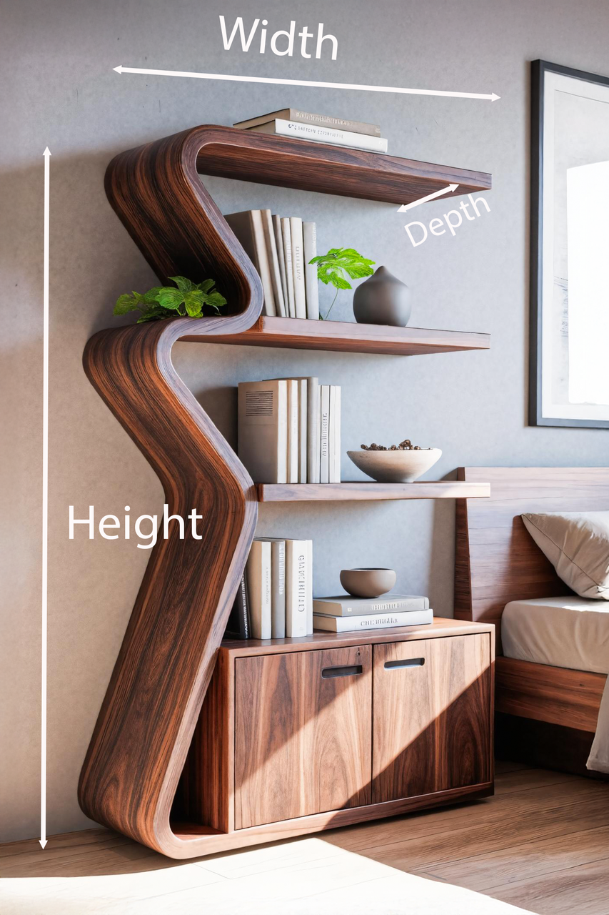 Modern Zigzag Bookshelf With Cabinet For Living Room Or Office Kitchnce