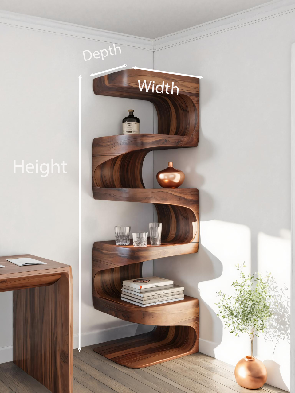 Modern Corner Wave Bookshelf For Living Room Or Contemporary Interior Kitchnce