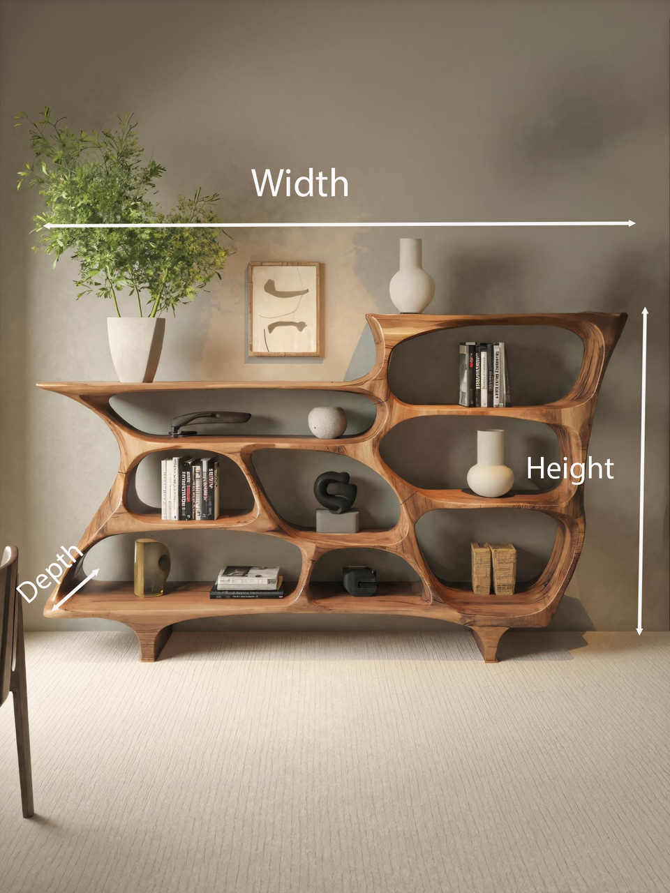 Contemporary Organic Bookshelf With Open Shelves For Living Room Or Office Kitchnce
