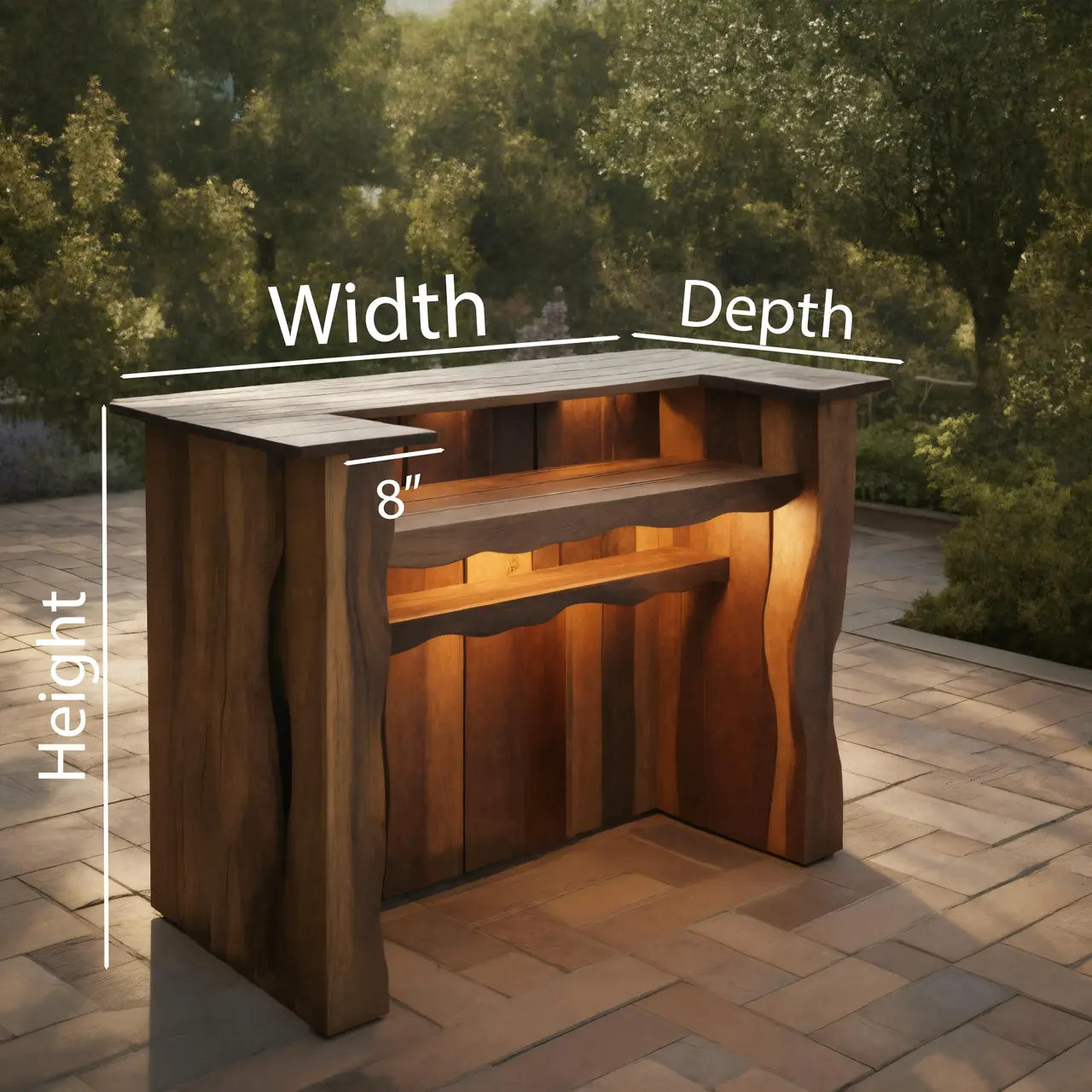 Rustic Outdoor Bar Counter With Lighting For Patio Or Garden Kitchnce