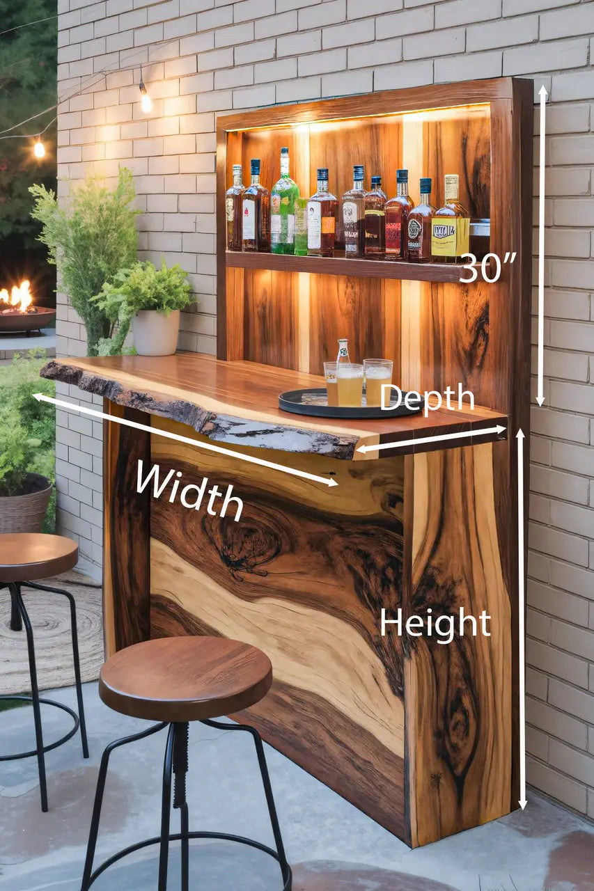 Rustic Live Edge Outdoor Bar Counter With Shelves For Patio Kitchnce