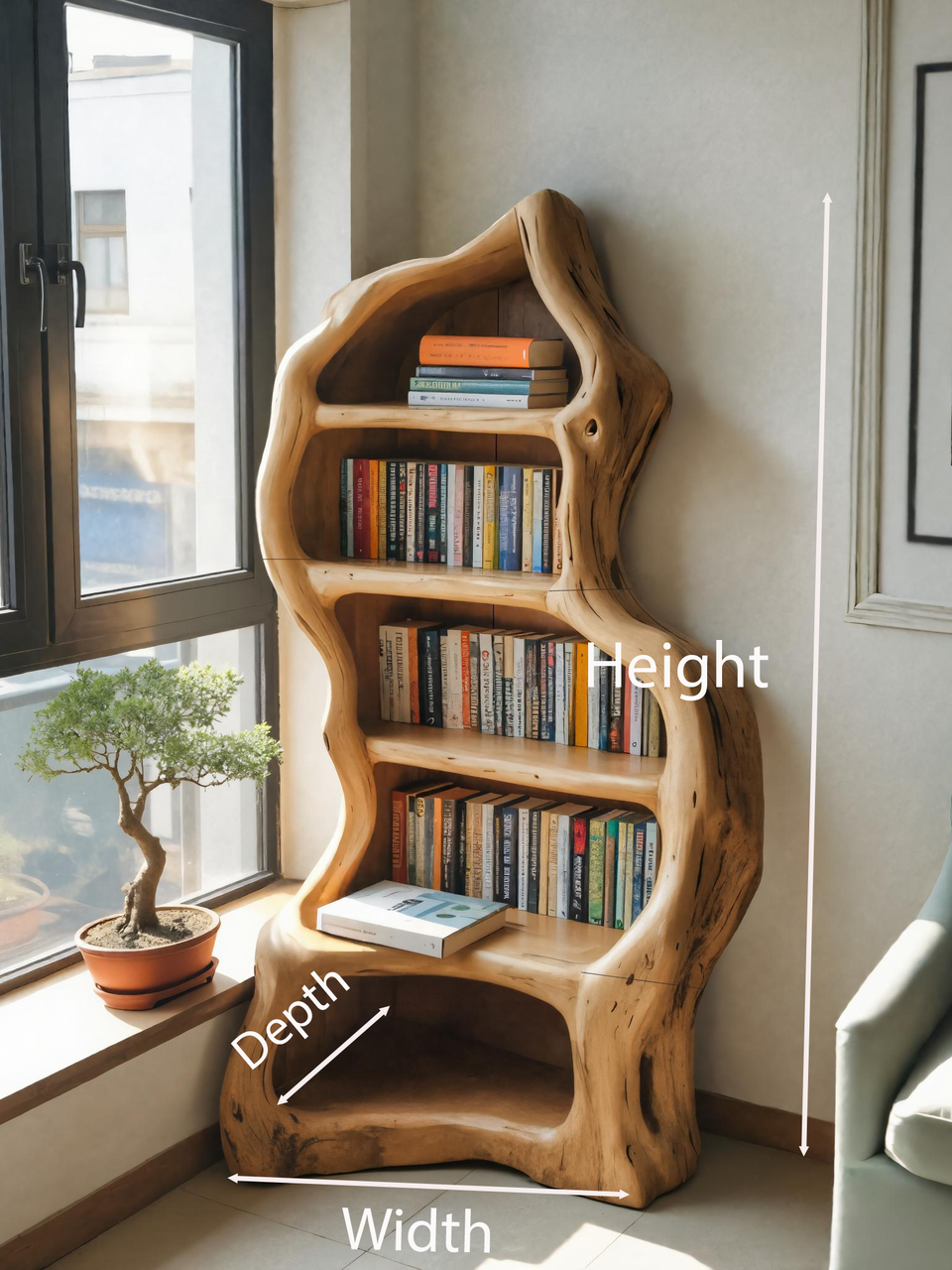 Organic Live Edge Bookshelf For Rustic Living Room Or Office Kitchnce