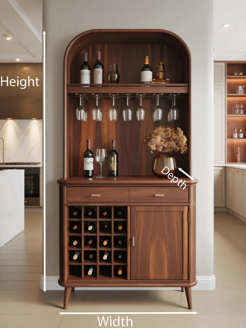 Mid Century Arched Wine Cabinet For Kitchen Kitchnce