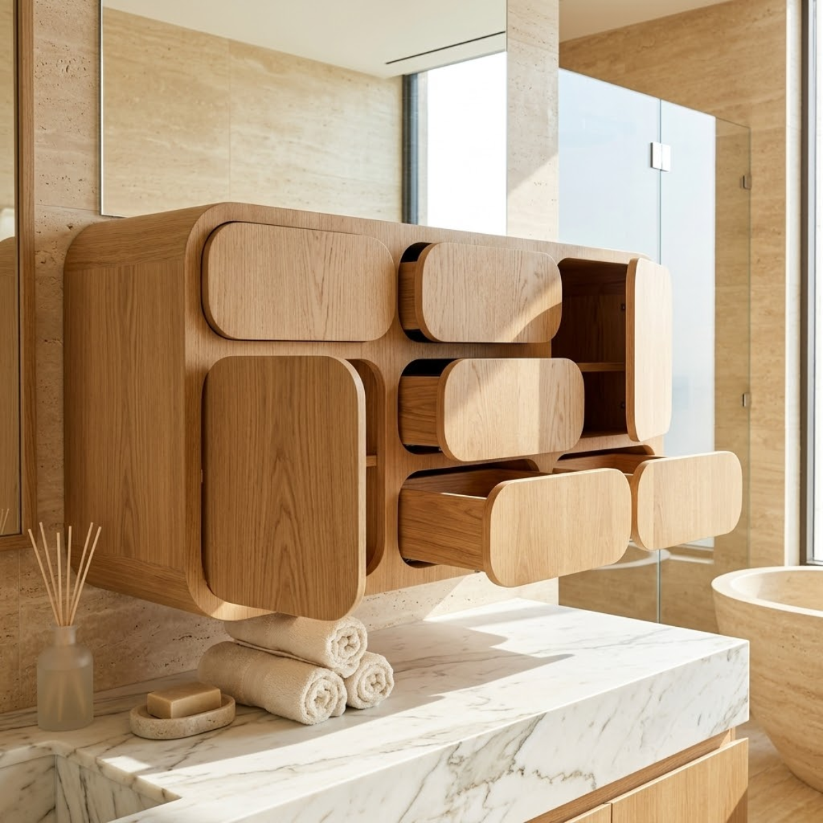 Floating Bathroom Cabinet, Modern Wall Mounted Vanity Storage Organizer With Drawers