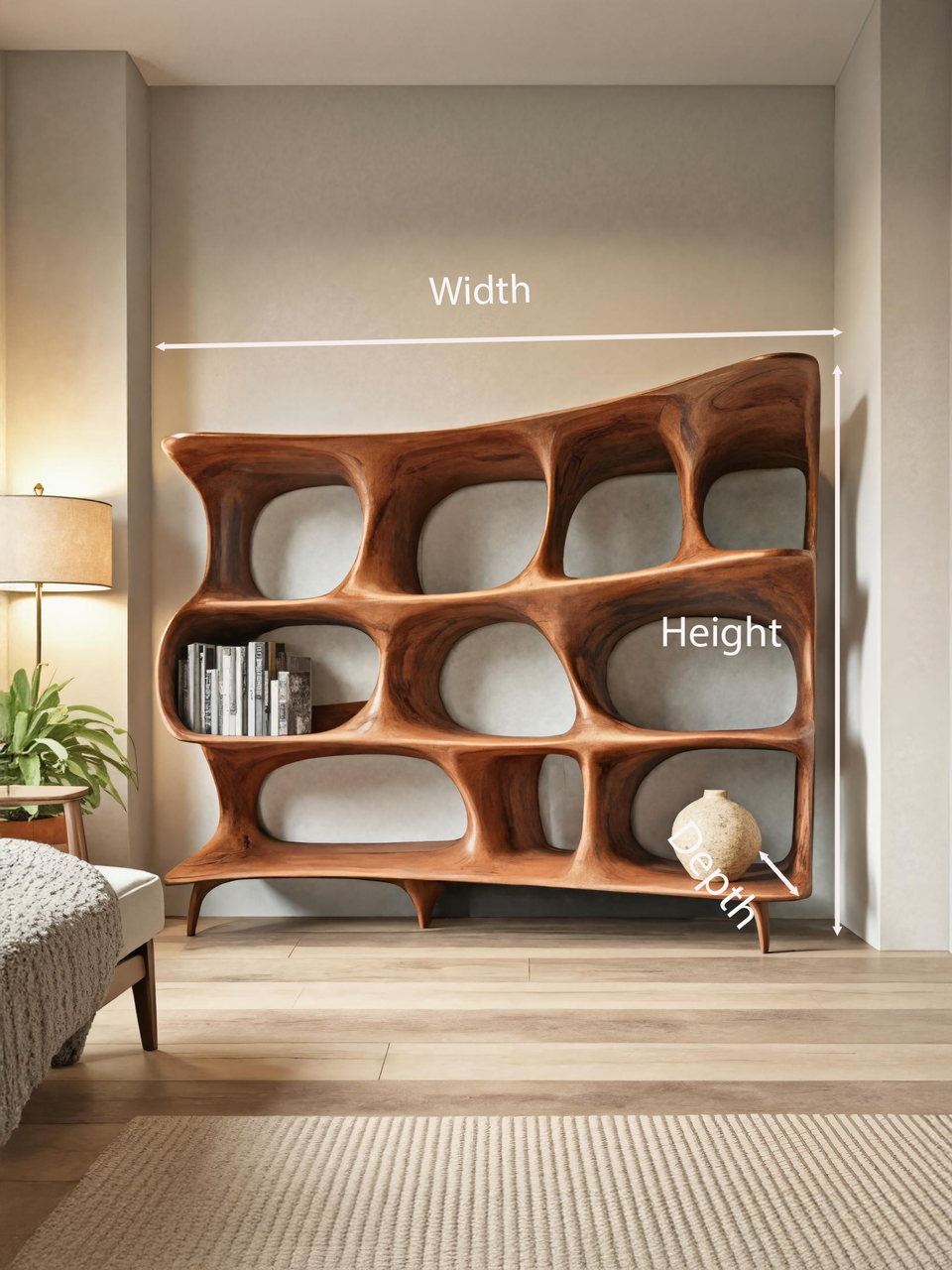 Organic Carved Bookshelf For Living Room Or Office Storage Kitchnce