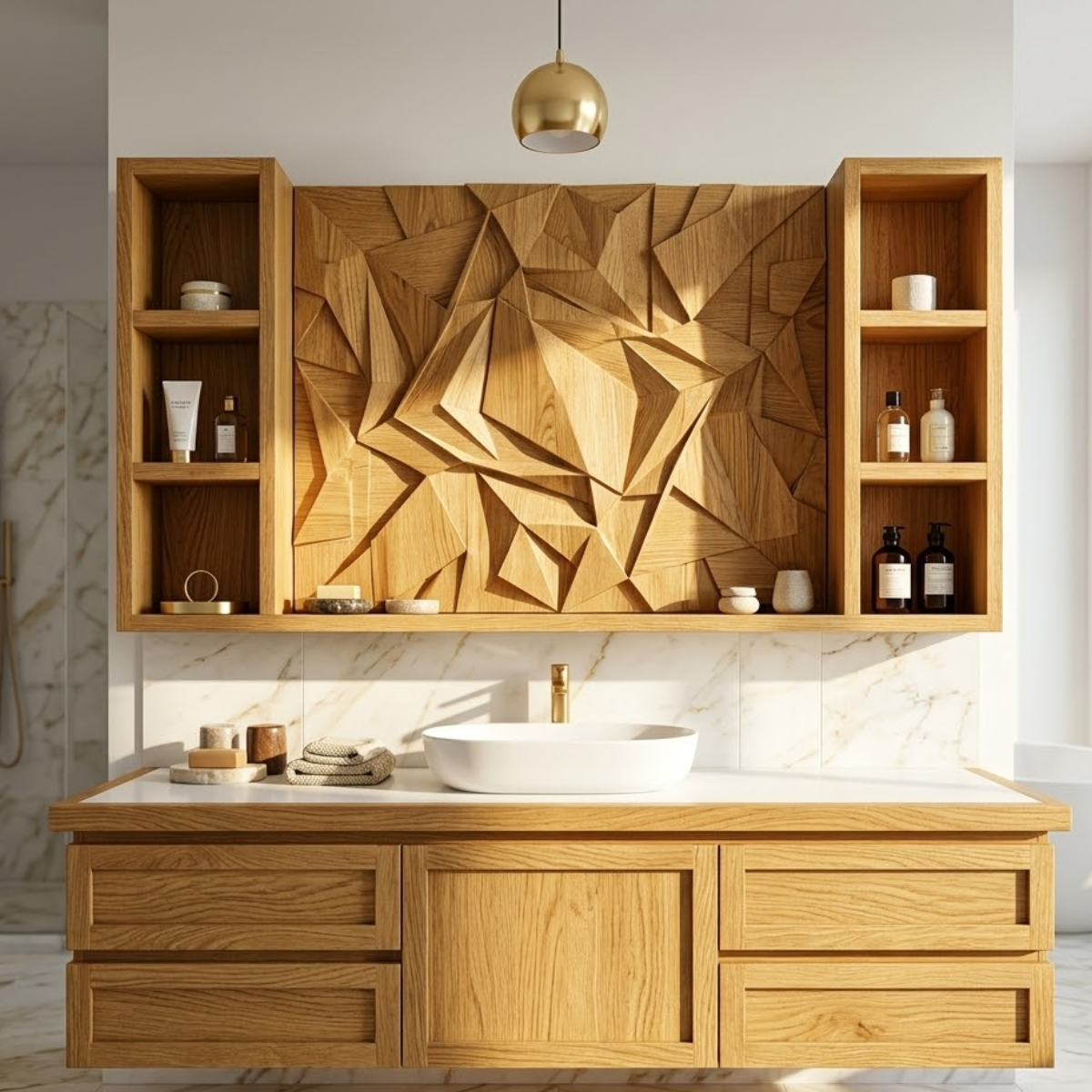 Floating Bathroom Cabinet, Geometric Wall Mounted Vanity Storage Organizer Shelf