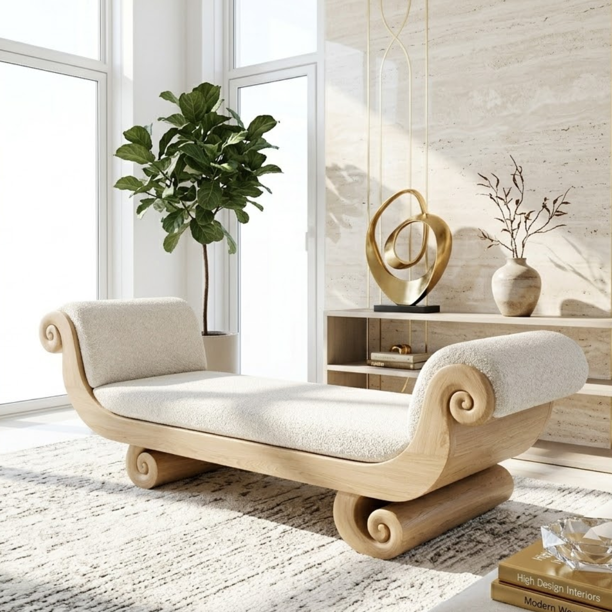 Sculptural Curved Chaise Lounge, Luxury Accent Seating for Elegant Modern Interiors