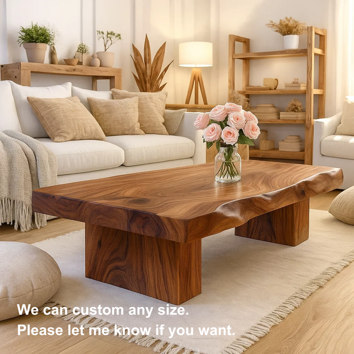 Handcrafted Solid Wood Coffee Table with Sculpted Live Edge – Modern Organic Wood Center Table for Japandi Living Spaces Kitchnce