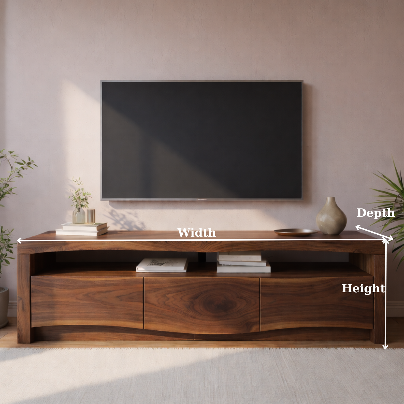 Modern Solid Wood TV Stand with Live Edge Top – Walnut Media Console Cabinet