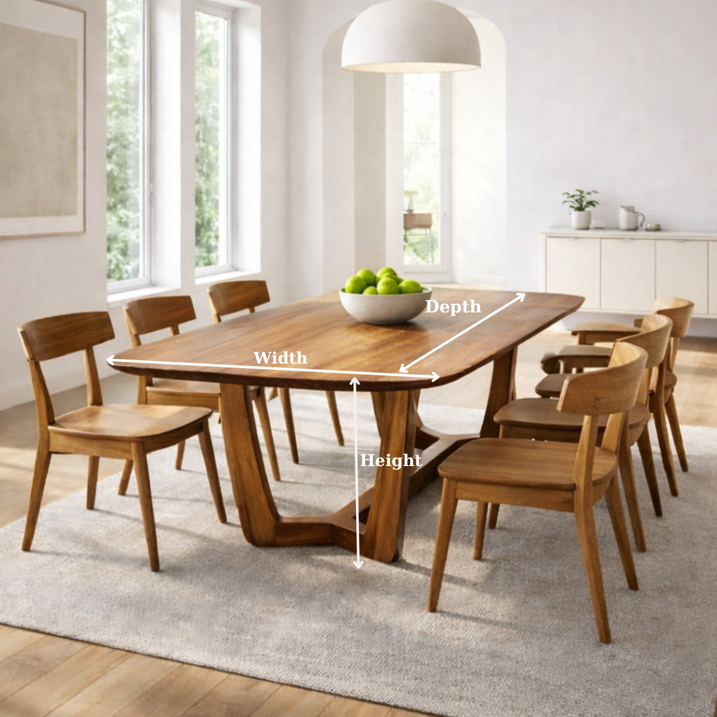 Solid Wood Rectangular Dining Table with Sculptural Base – Modern Rustic Wooden Dining Table