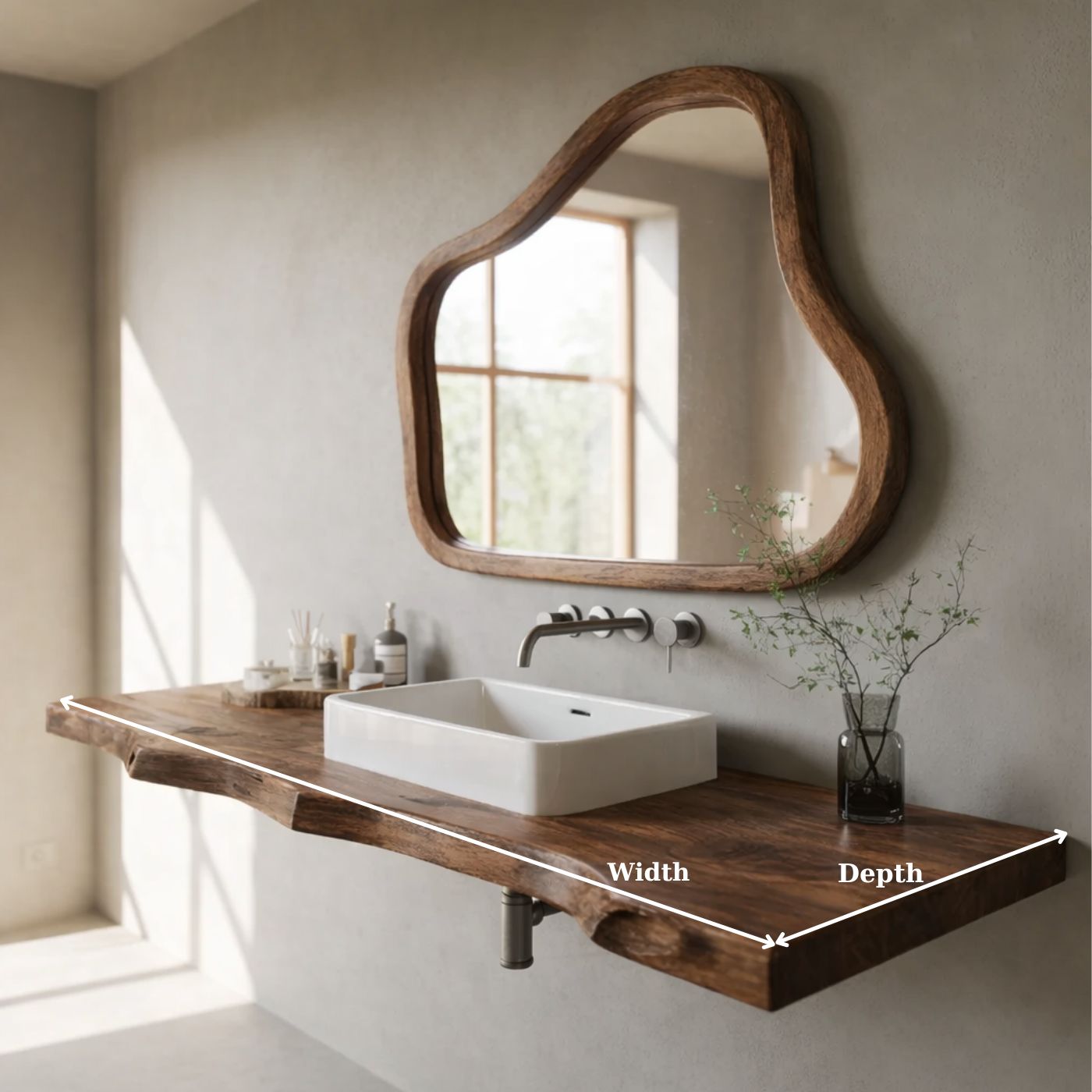 Live Edge Solid Walnut Floating Bathroom Vanity Shelf
