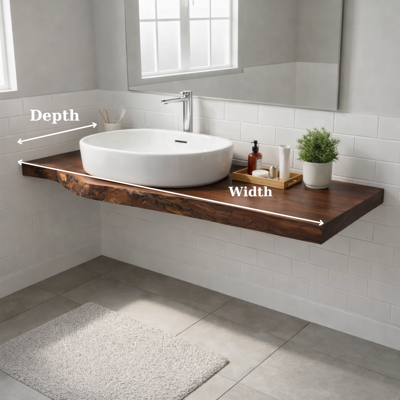 Floating Live Edge Walnut Bathroom Vanity Top for Morden Bathrooms