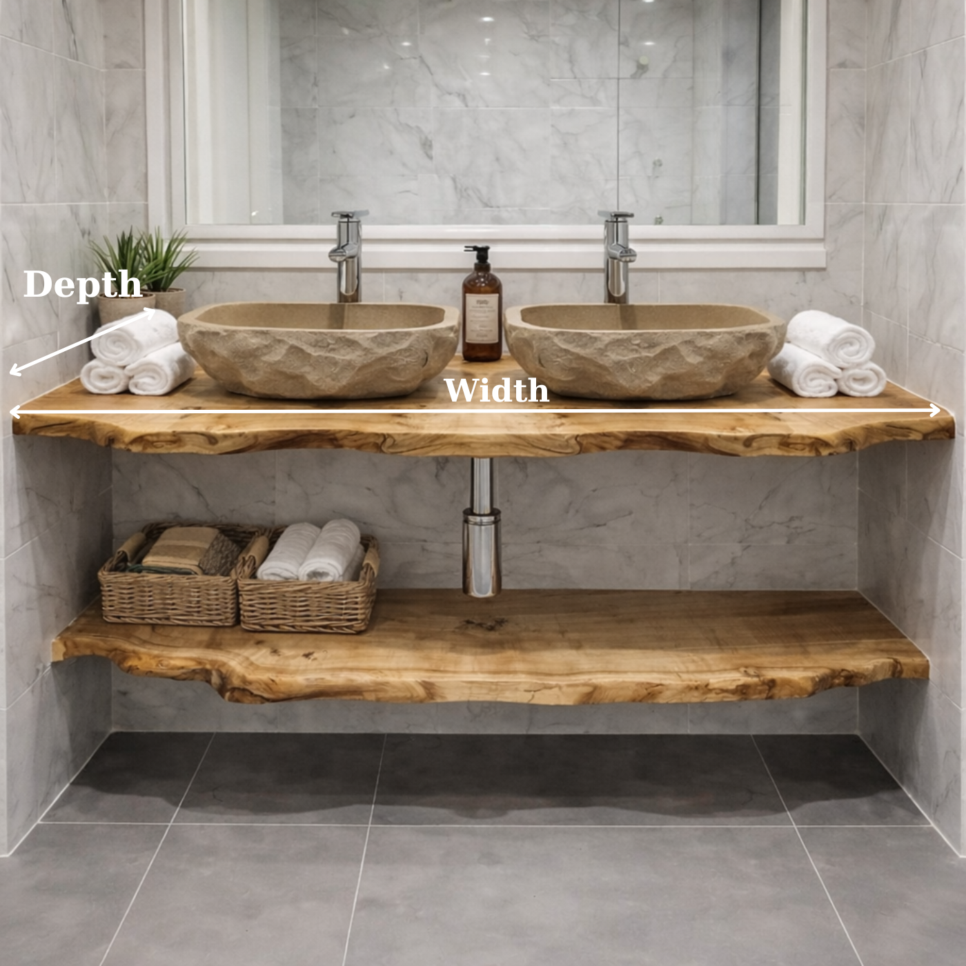Floating Live Edge Wood Bathroom Vanity for Modern Bathrooms
