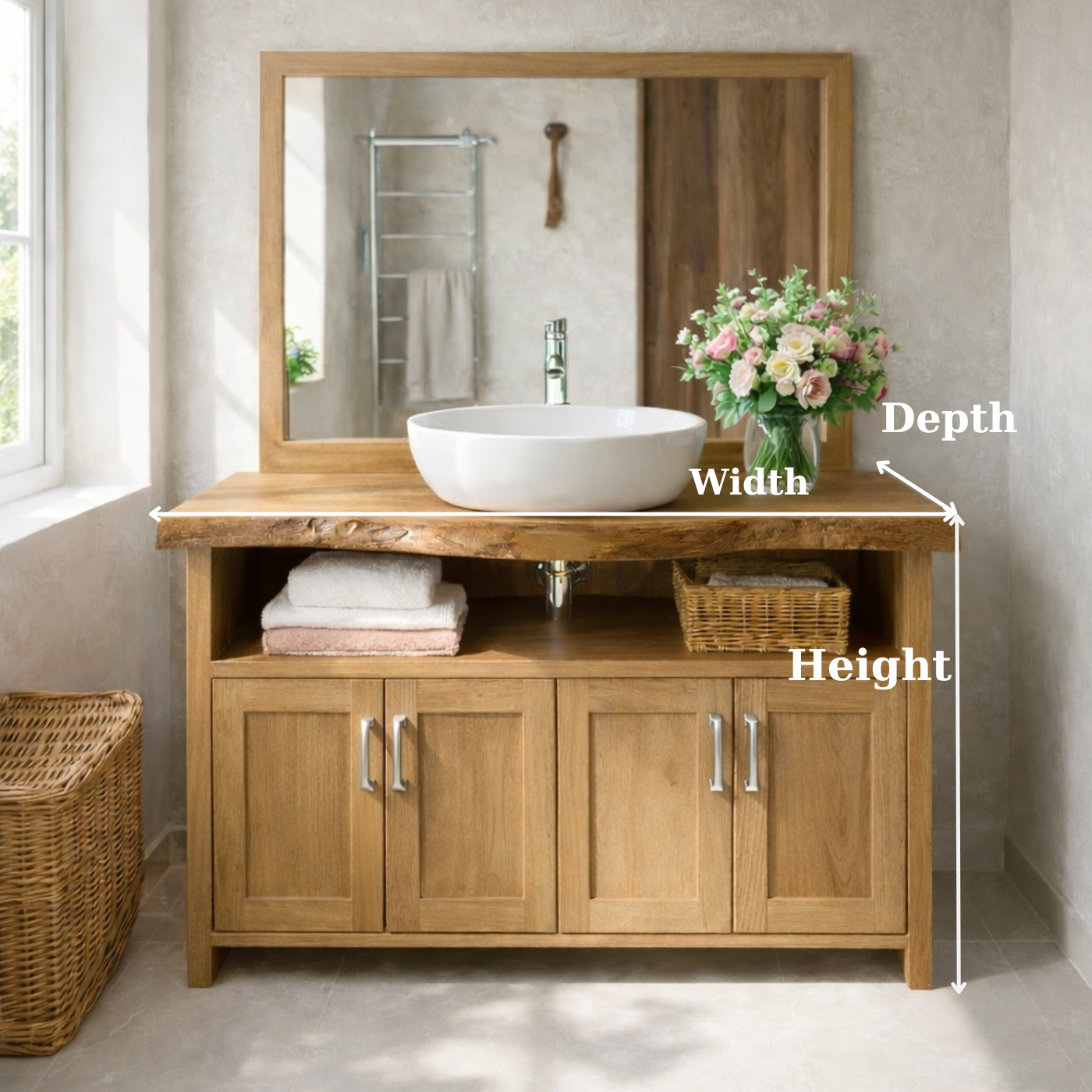Live Edge Oak Bathroom Vanity with Storage for Bathroom Organization