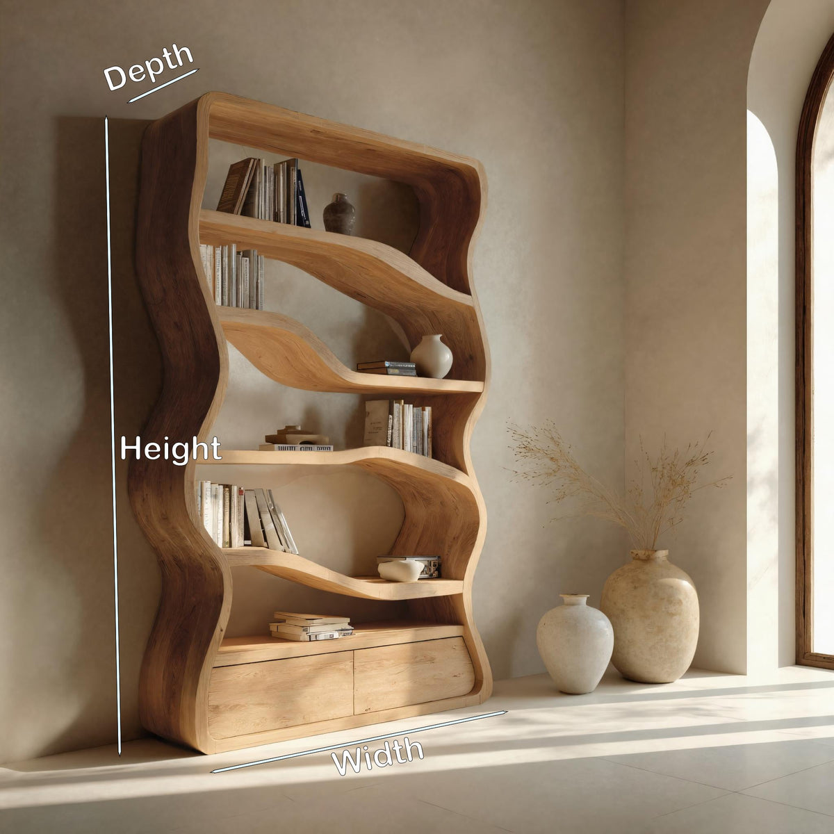 Modern Curved Wooden Bookshelf For Living Room Kitchnce
