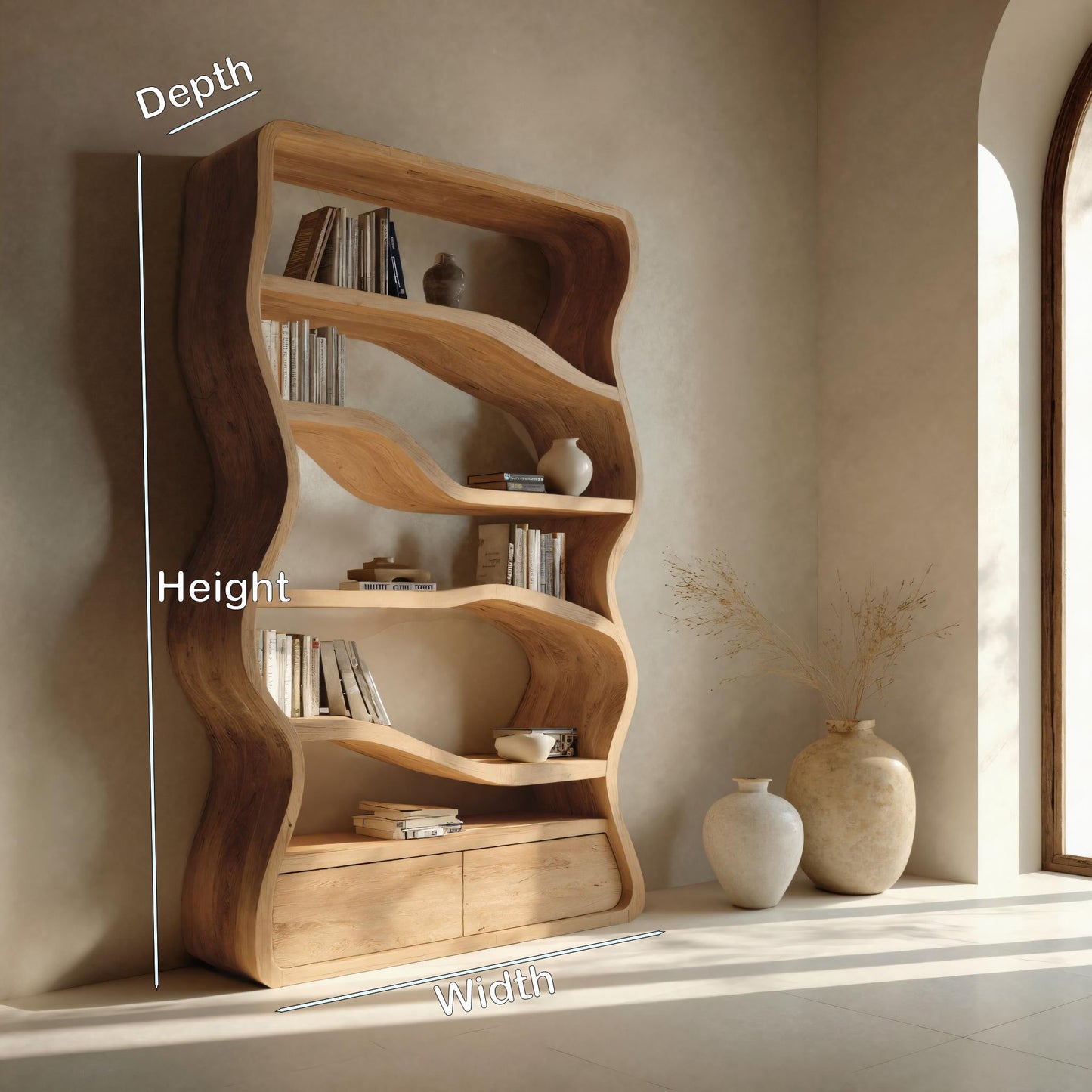 Modern Curved Wooden Bookshelf For Living Room Kitchnce