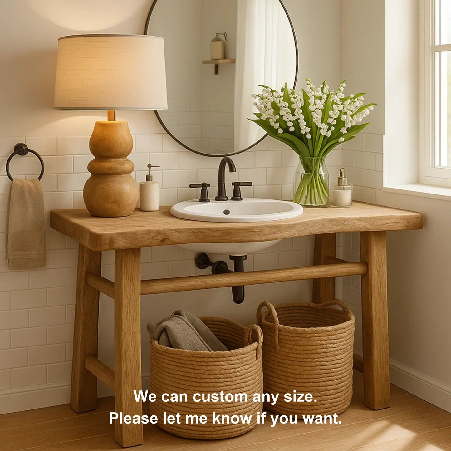Handcrafted Solid Wood Bathroom Vanity with Minimalist Design and Natural Finish for Modern Spaces Kitchnce