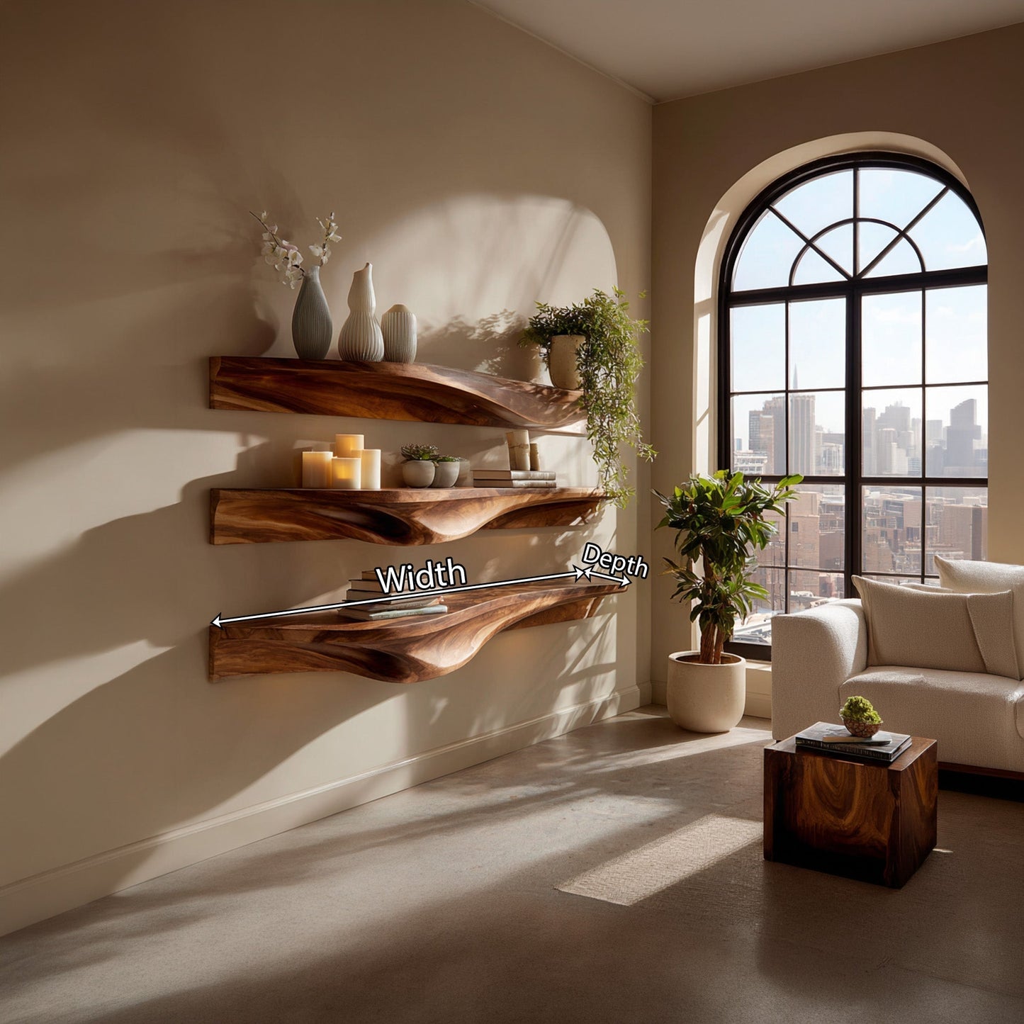 Live Edge Solid Wood Wall-Mounted Shelf for Plants and Decor