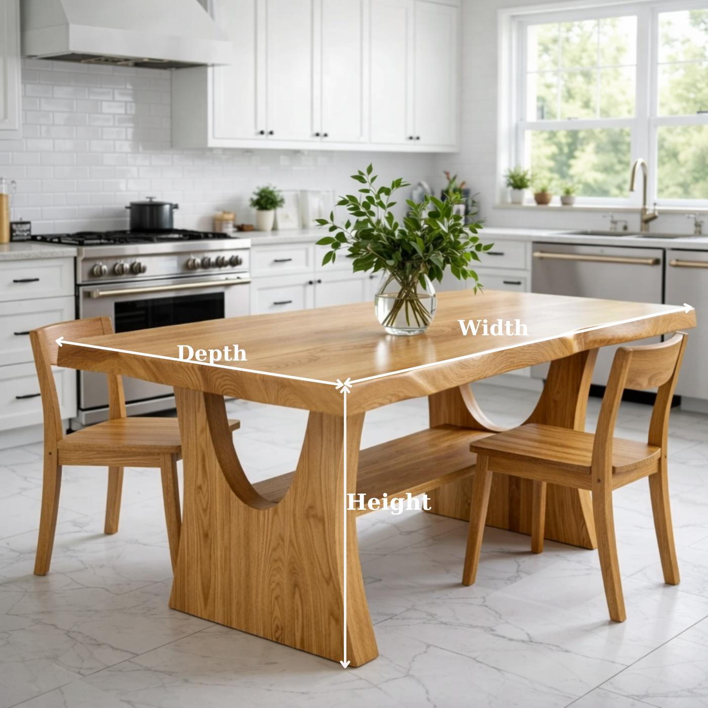 Solid Wood Dining Table with Sculptural Curved Base – Modern Oak Kitchen Table