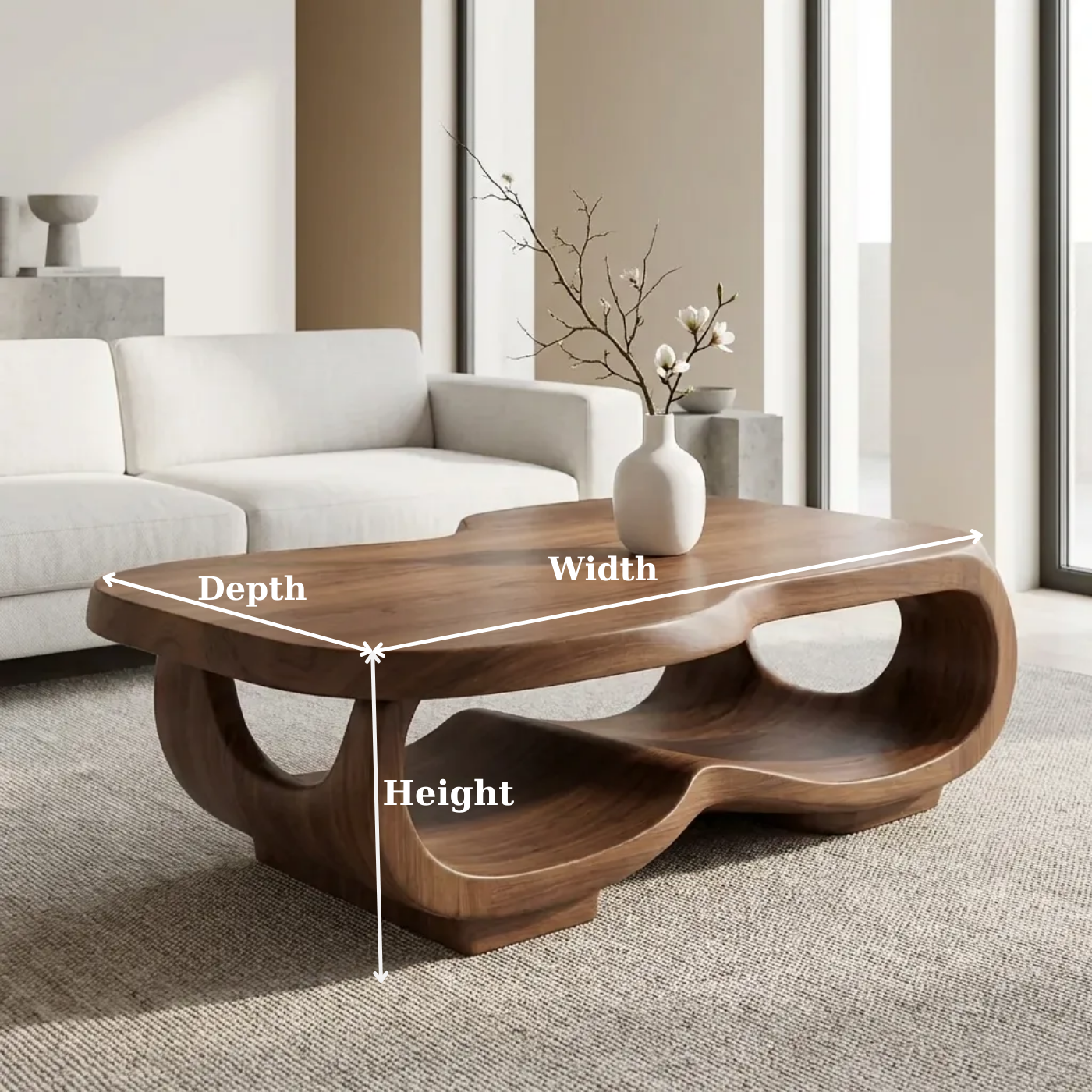 Handcrafted Live Edge Coffee Table – Sculpted Organic Wood Base