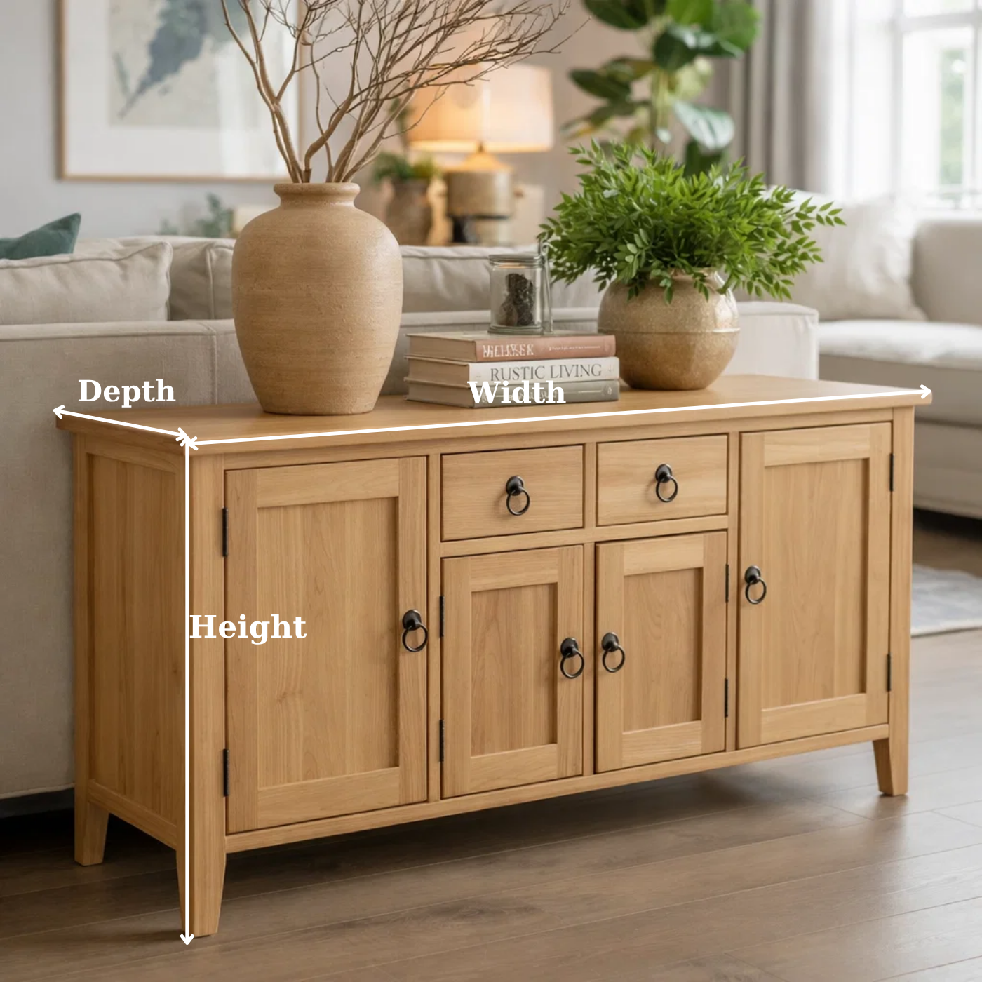 Solid Wood Console Table with Storage Cabinets and Drawers