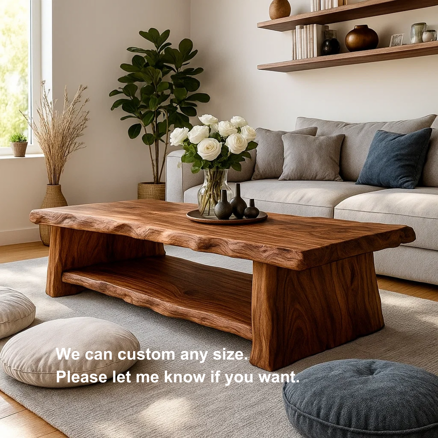 Handcrafted Solid Wood Coffee Table with Sculpted Live Edge – Organic Modern Wood Center Table for Sophisticated Living Spaces Kitchnce