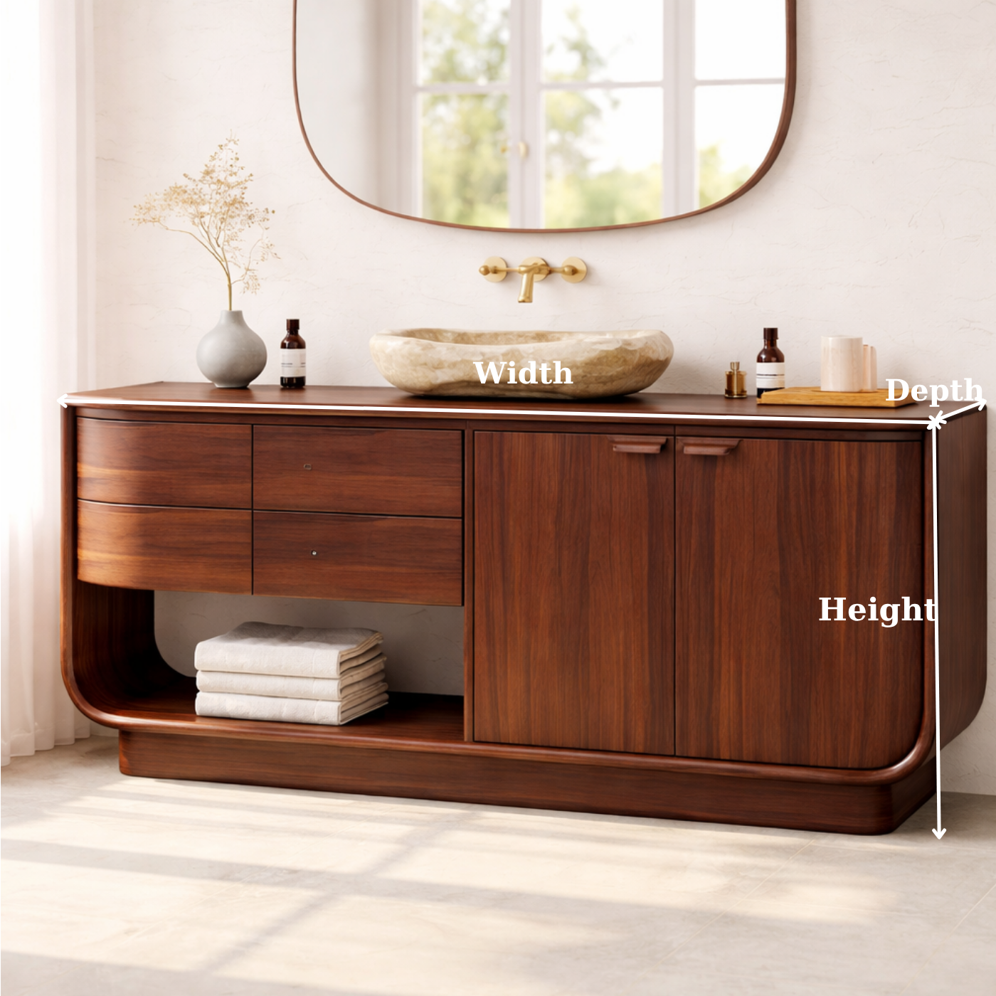Solid Wood Bathroom Vanity – Freestanding Vanity Cabinet with Drawers and Storage