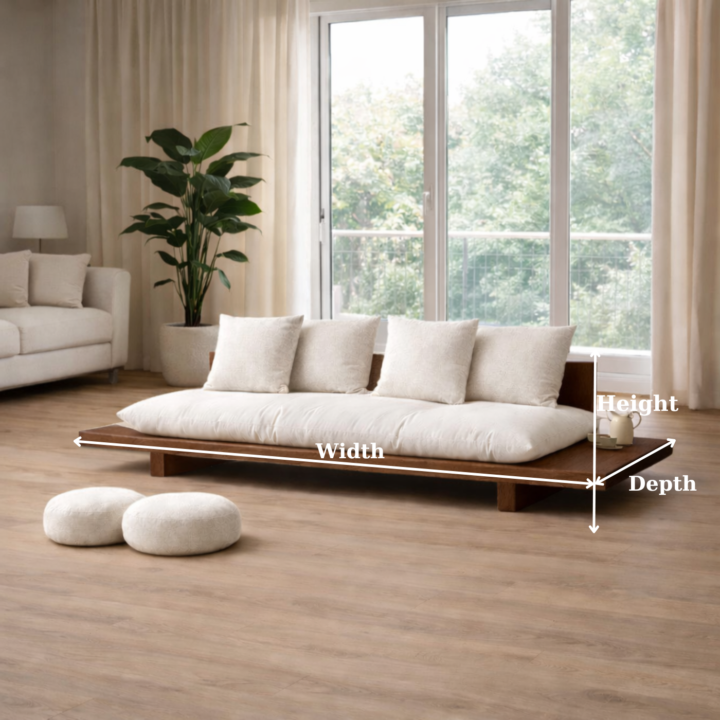Modern Japandi Solid Wood Platform Sofa