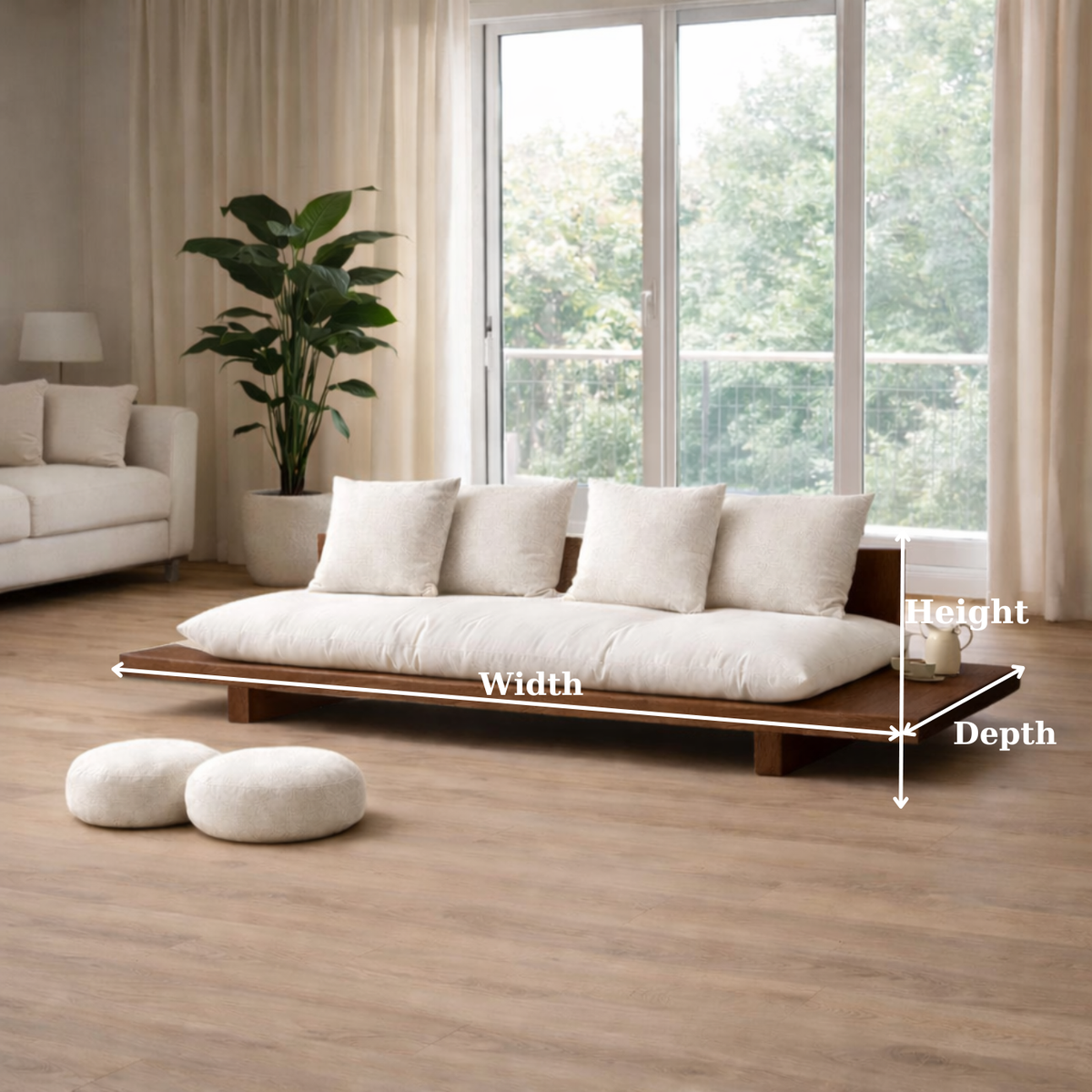 Modern Japandi Solid Wood Platform Sofa