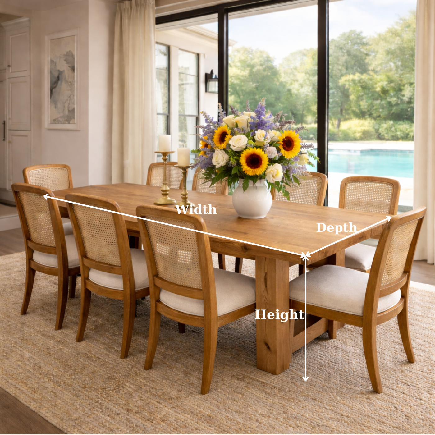 Soild Wood Farmhouse Dining Table with Solid Leg Base