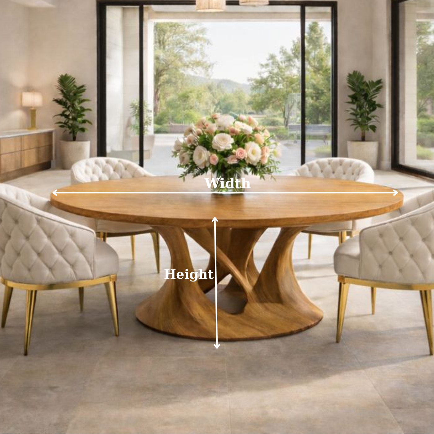 Modern Round Solid Wood Dining Table with Pedestal Base