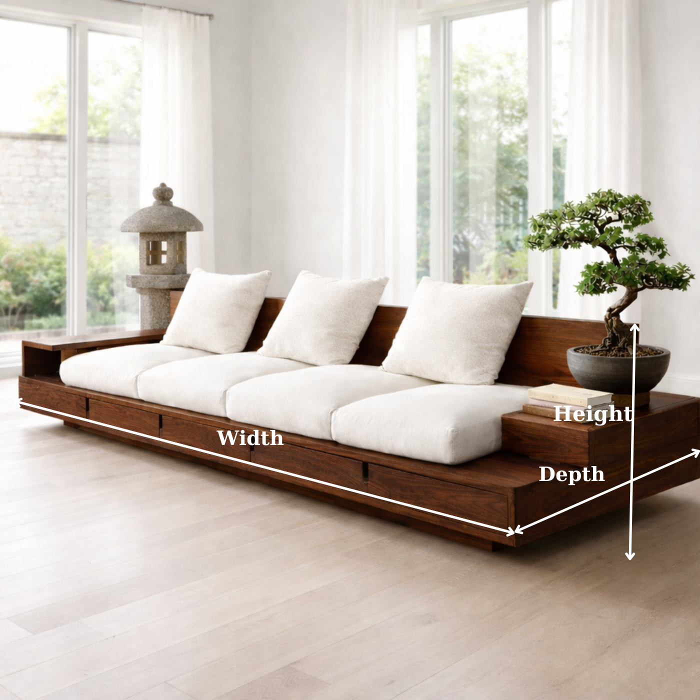 Solid Wood Platform Sofa with Storage