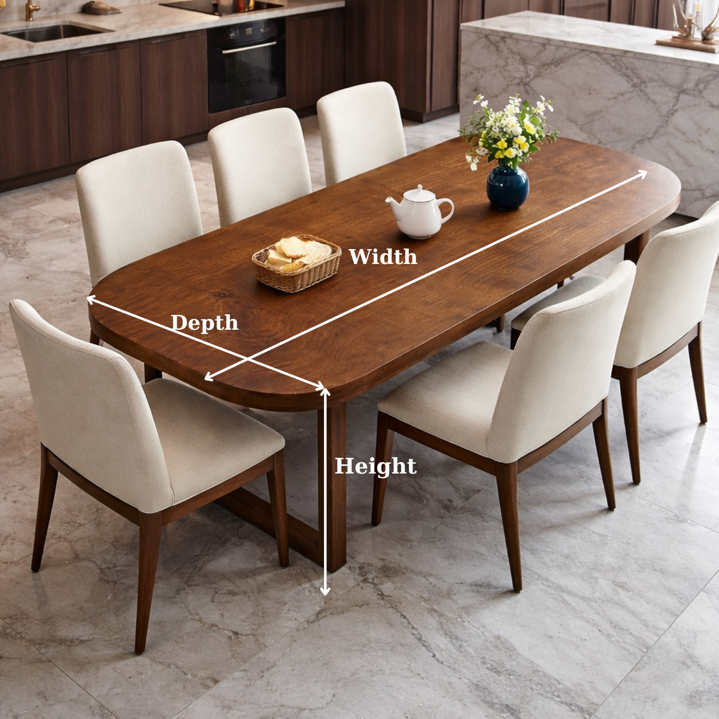 Mid-Century Modern Oval Solid Wood Dining Table