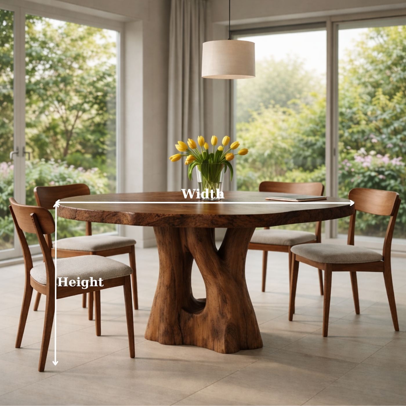 Solid Wood Modern Live Edge Dining Table with Artistic Base