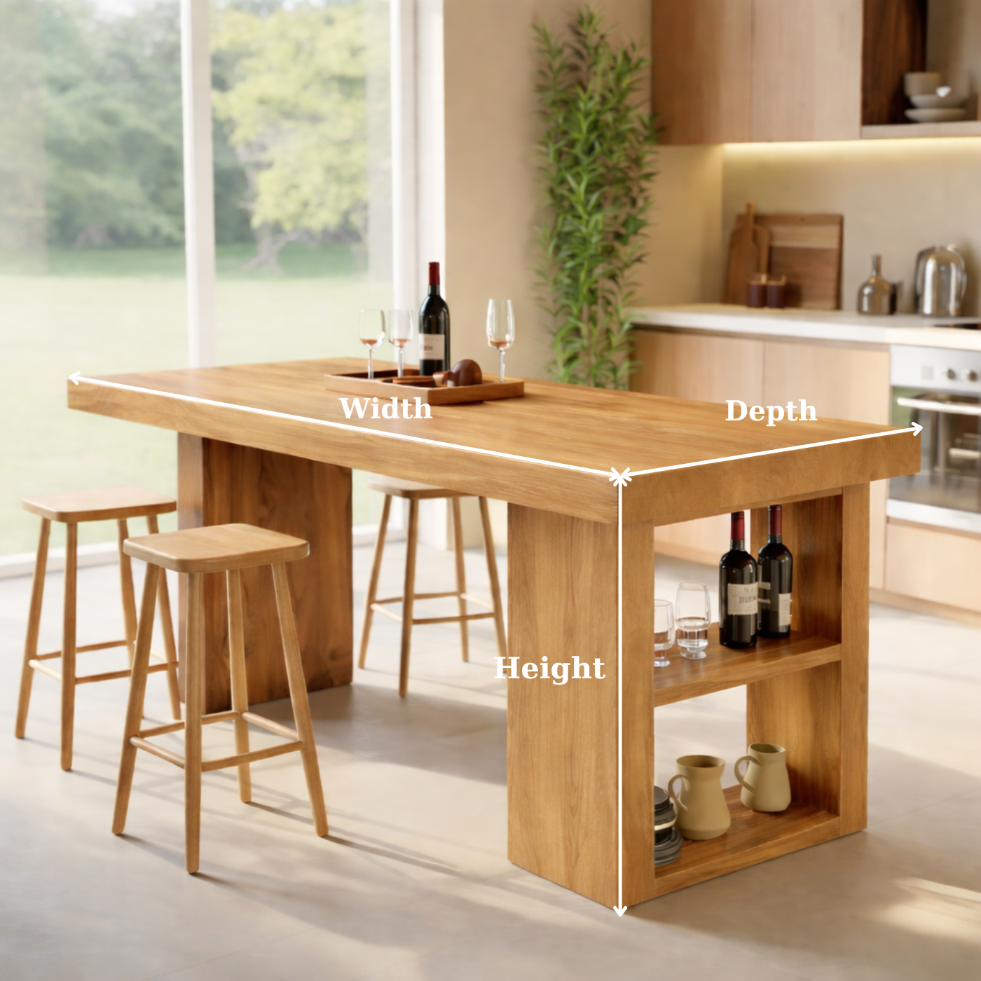 Modern Solid Wood Dining Table with Integrated Storage Shelf
