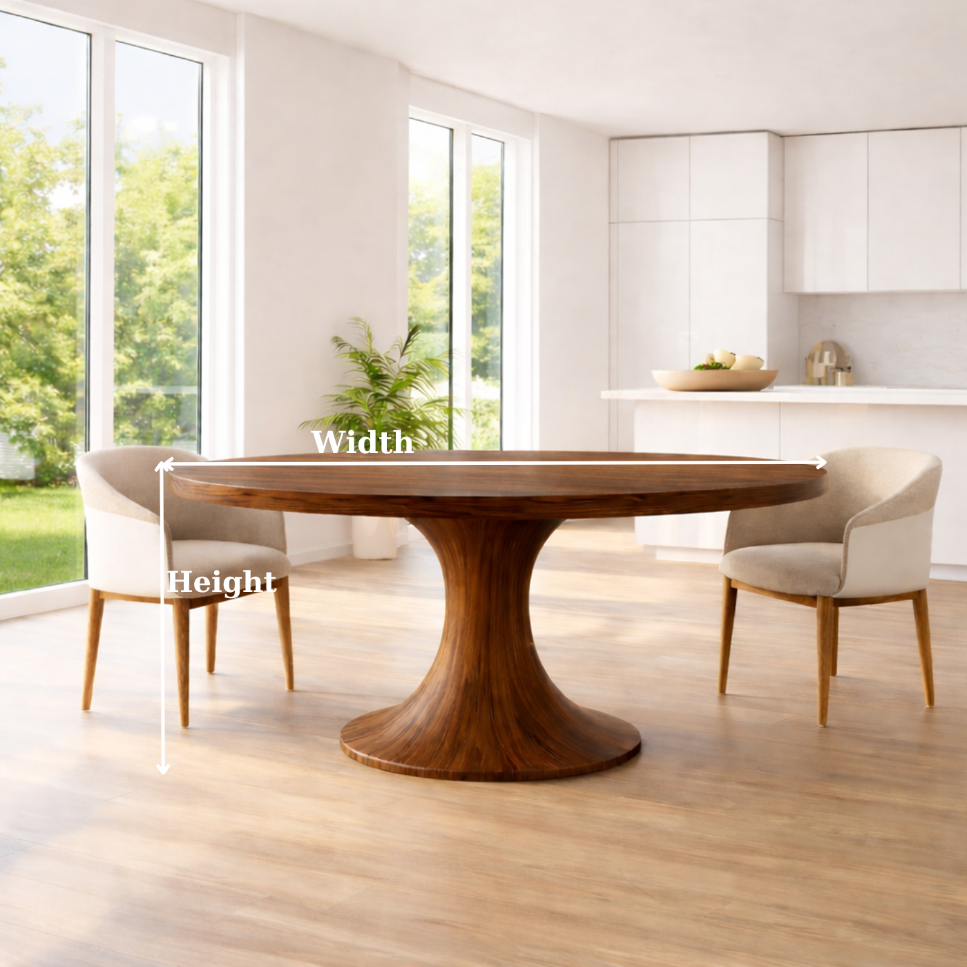 Modern Solid Wood Round Dining Table with Sculptural Pedestal Base