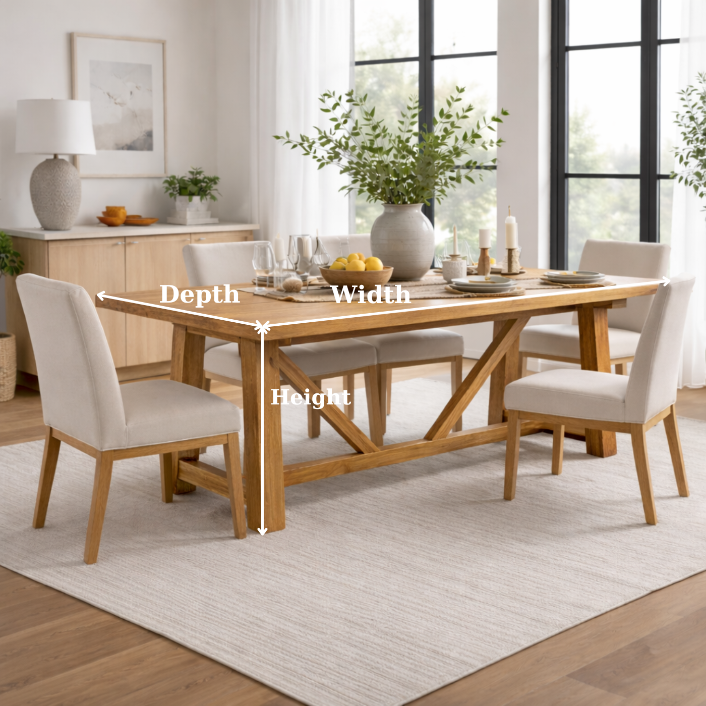 Solid Wood Dining Table with X Base Modern Farmhouse Style