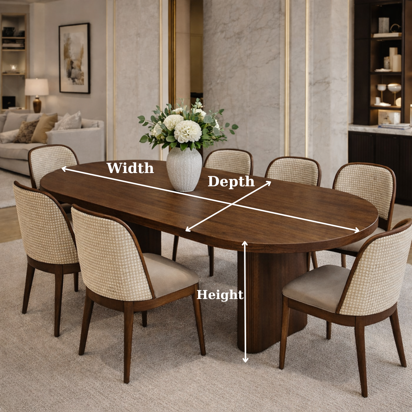 Luxury Solid Wood Oval Dining Table with Pedestal Base