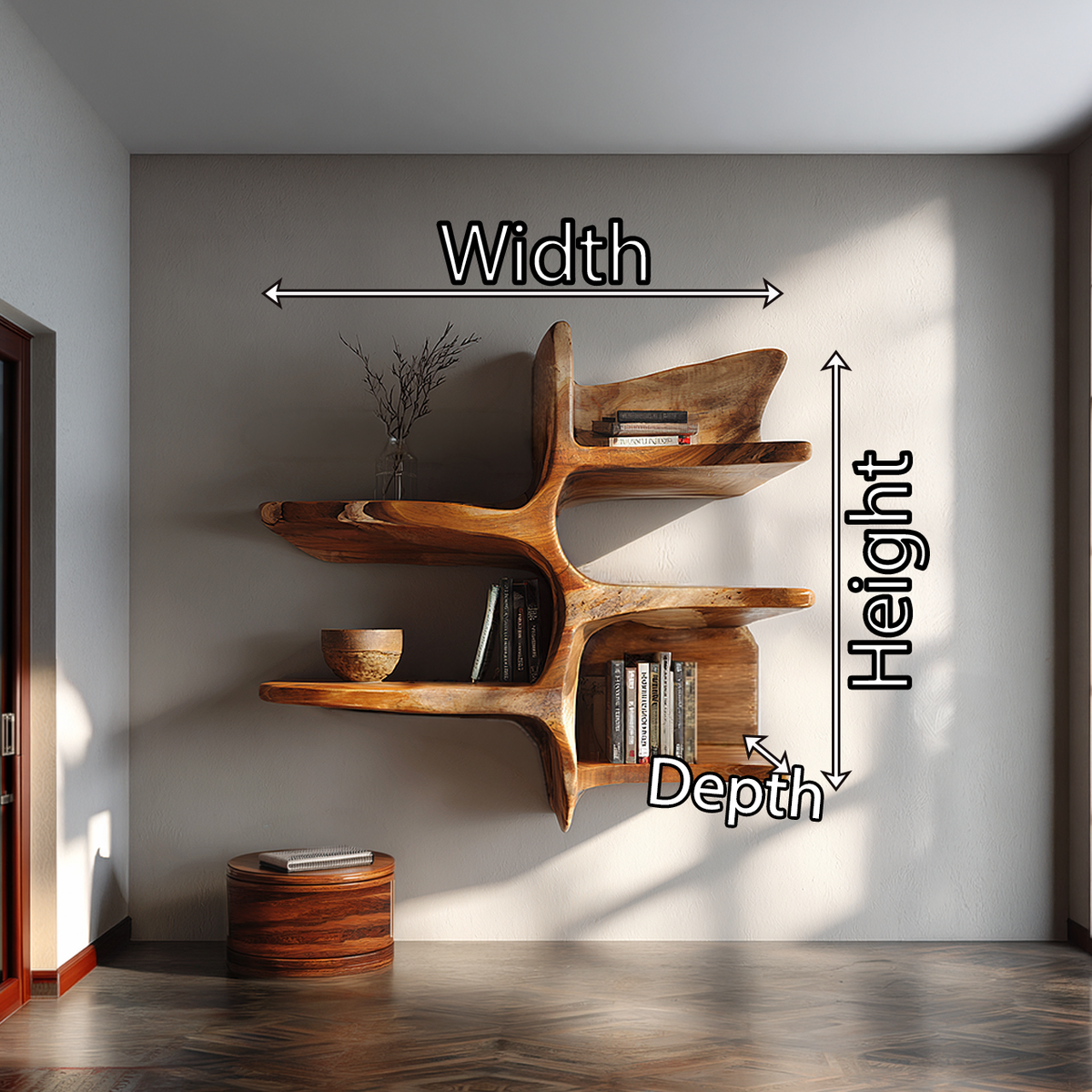 Organic Wall Mounted Shelf with Sculptural Branch Design