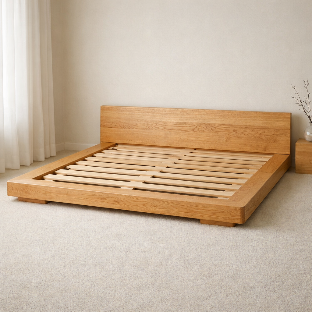 Low Profile Solid Wood Platform Bed Frame with Minimalist Headboard
